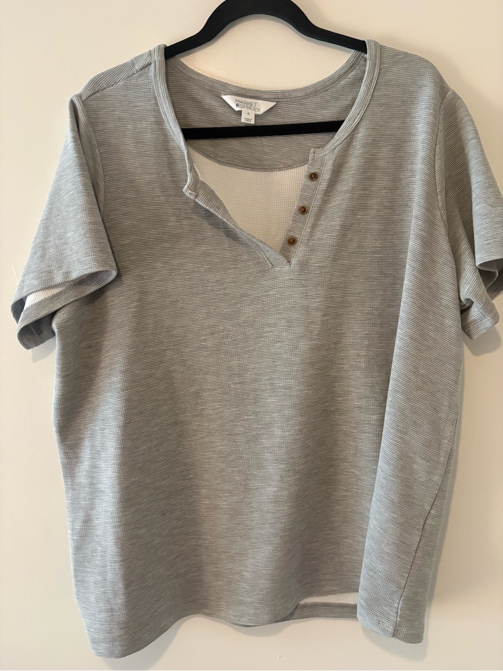 Market & Spruce Lightweight Gray Short-Sleeve Cropped Henley Top